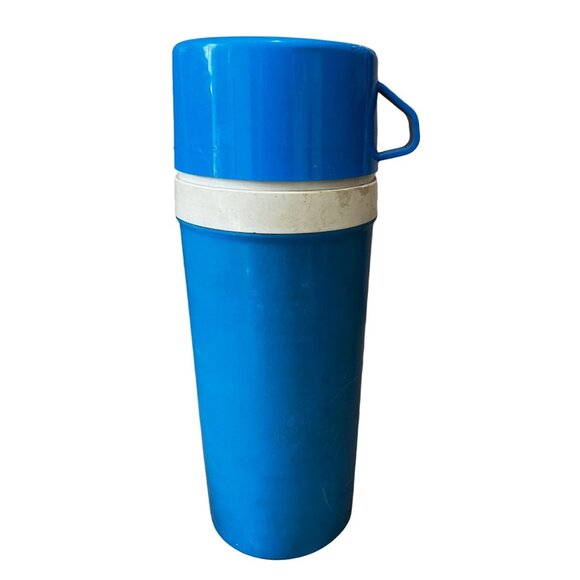 Vintage Aladdin 1 Liter Thermos Blue & White Plastic with Cup and Closure - Picture 4 of 10